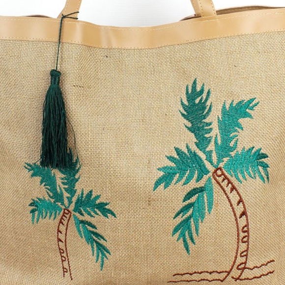 NWT Palm Tree Jute Tote Bag - Picture 2 of 2